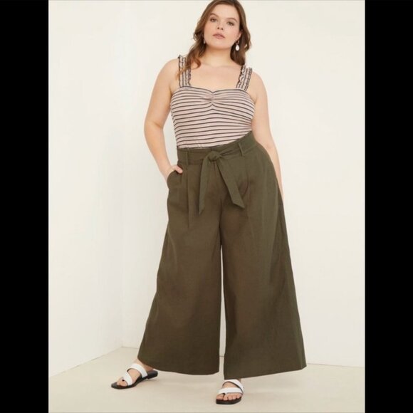 Eloquii Linen Palazzo Pants in Khaki Green Plus Size 20 NWT - Picture 1 of 3